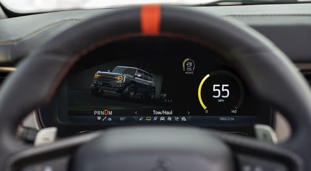 Close up of the digital gauge cluster on a 2024 Ford Bronco Raptor.