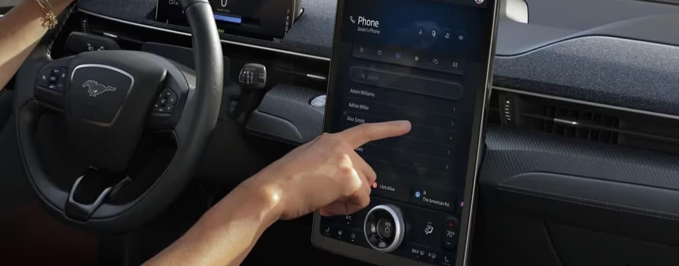 The infotainment screen in a 2023 Ford Mustang Mach-E.