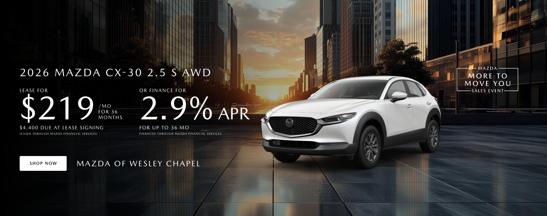 Lease a New 2026 Mazda CX-30 2.5 S AWD for as low as $219 Per Month for 36 Months