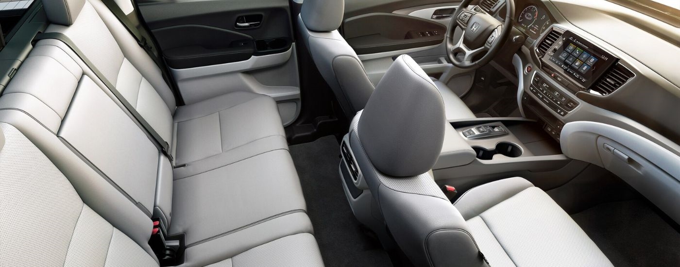 The white leather interior of a 2026 Honda Ridgeline.