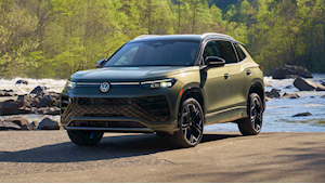 2026 Volkswagen Tiguan compact SUV parked outside, front three-quarter view