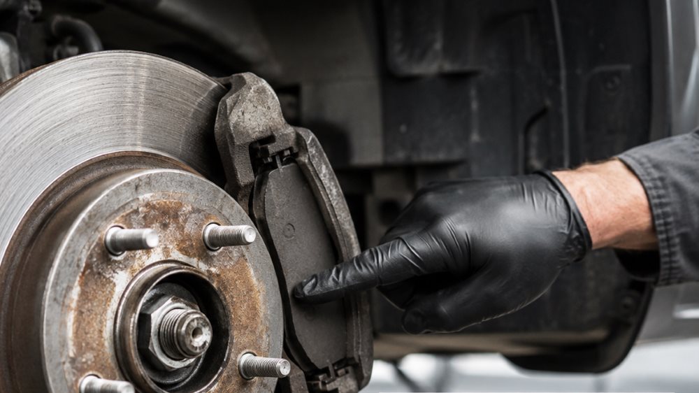 Mazda brake pad and rotor being measured during a multi-point inspection
