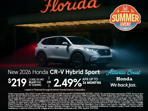 Lease a New Honda CR-V Hybrid Sport for as low as $219 Per Month for 36 Months $5,637 Due At Signing OR 2.49% APR Up To 36 Months