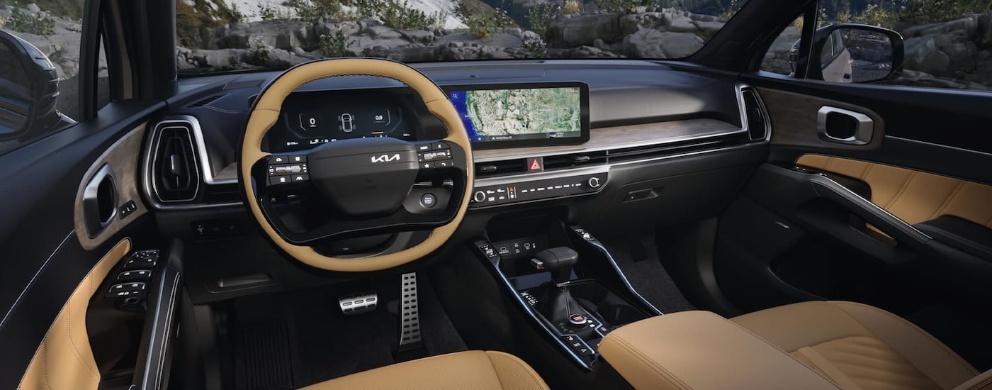 Tan interior of a 2026 Kia Sorento X-Pro SX.