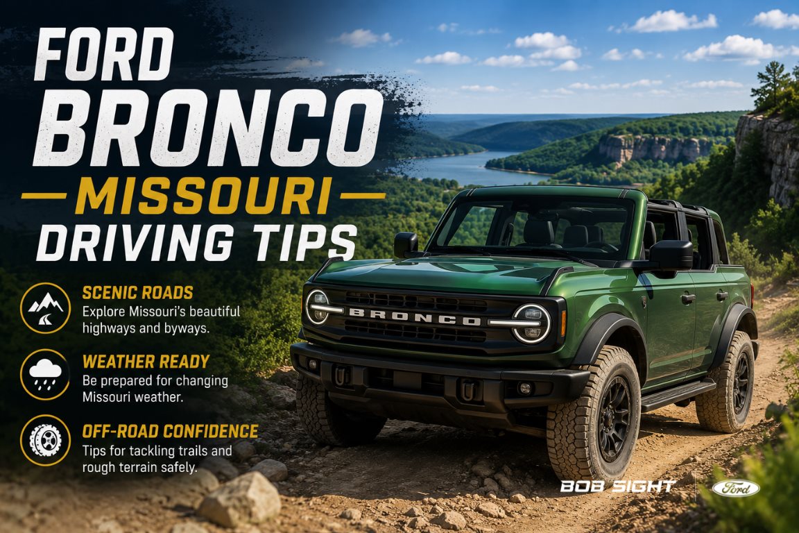 Ford Bronco driving on Missouri trails with off-road driving tips for exploring rugged terrain safely