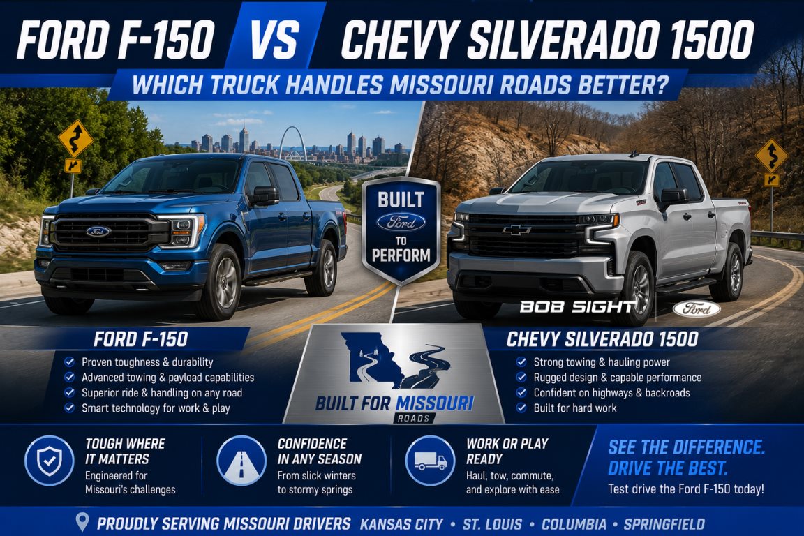 Ford F-150 vs Chevrolet Silverado 1500 comparison for handling, capability, and performance on Missouri roads