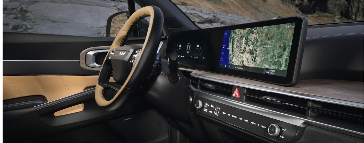 The front interior of 2026 Kia Sorento close up showing the 24-inch display screen.