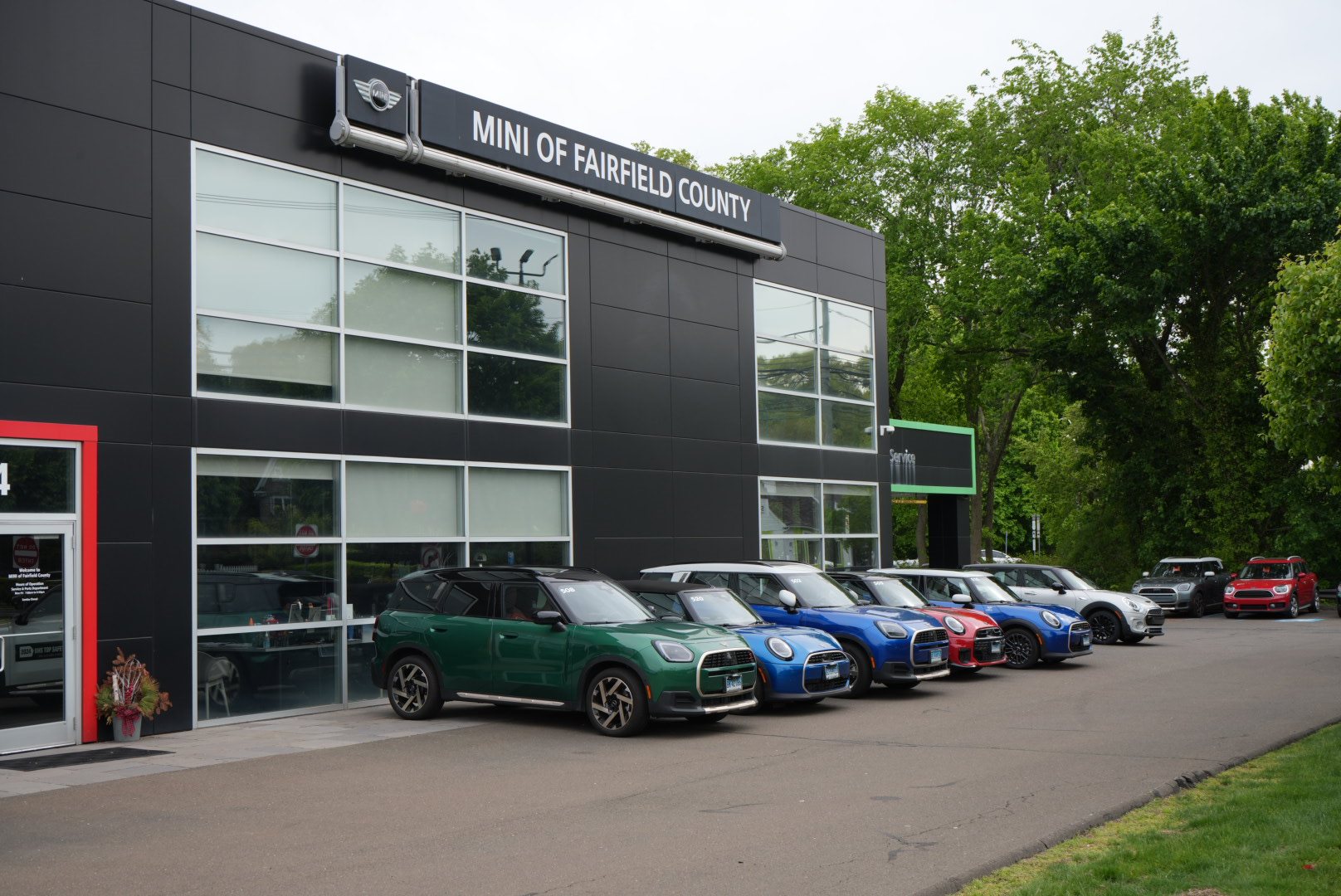 Row of new MINI vehicles lined up outside the MINI of Darien dealership in Darien, Connecticut