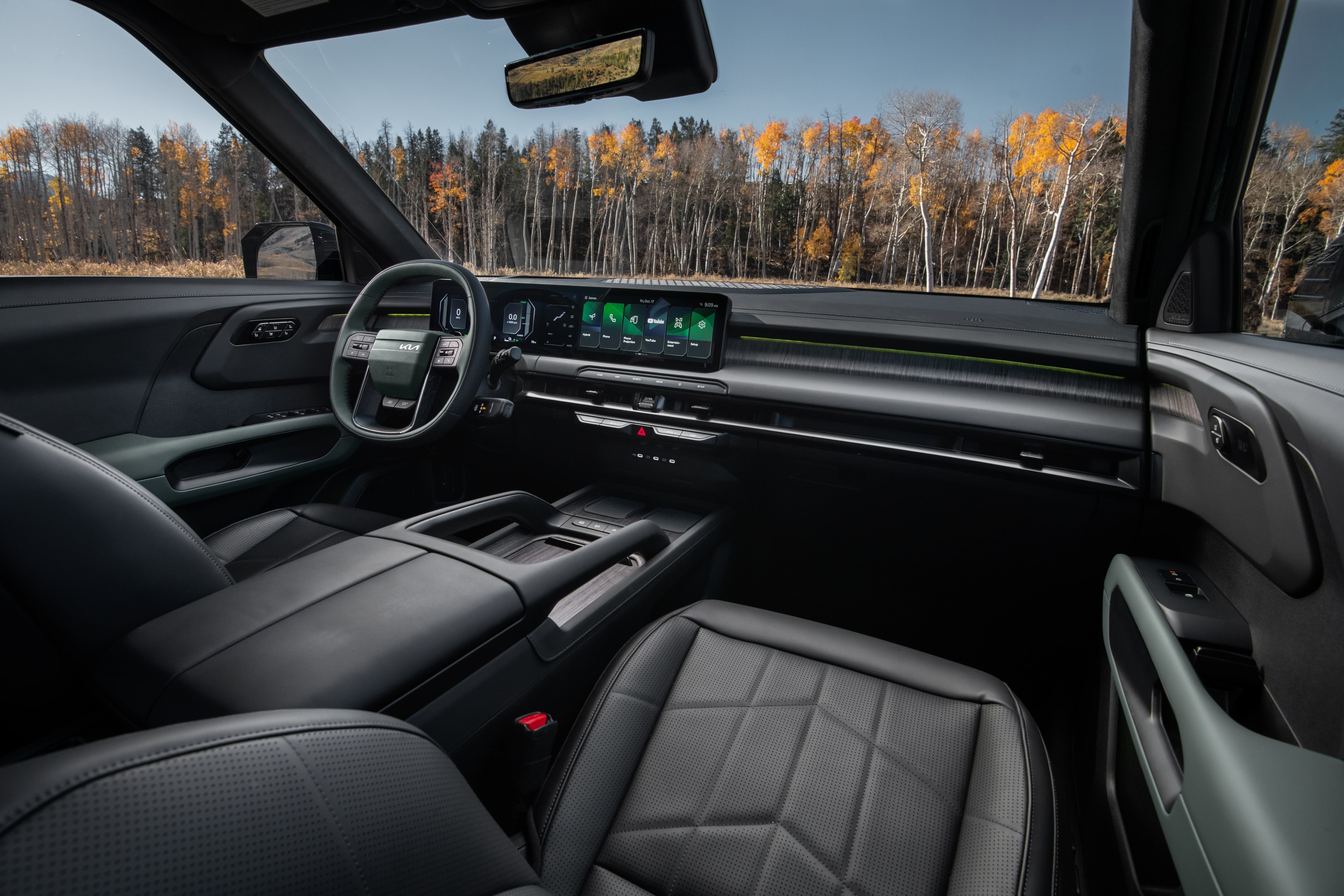 2027 Kia Telluride interior with three rows of seating and 12.3 inch touchscreen