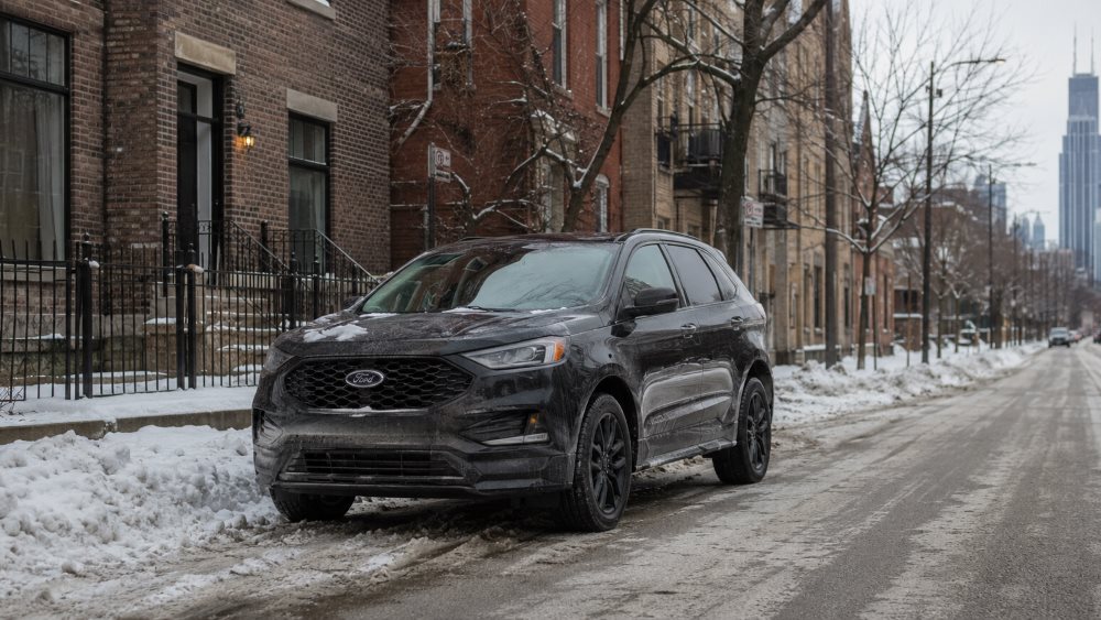 Ford parked on a salted Chicago street during winter