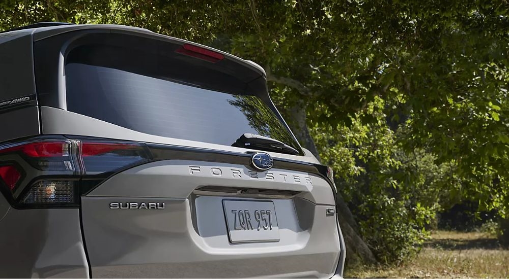 River Rock 2026 Subaru Forester Touring rear view close up.