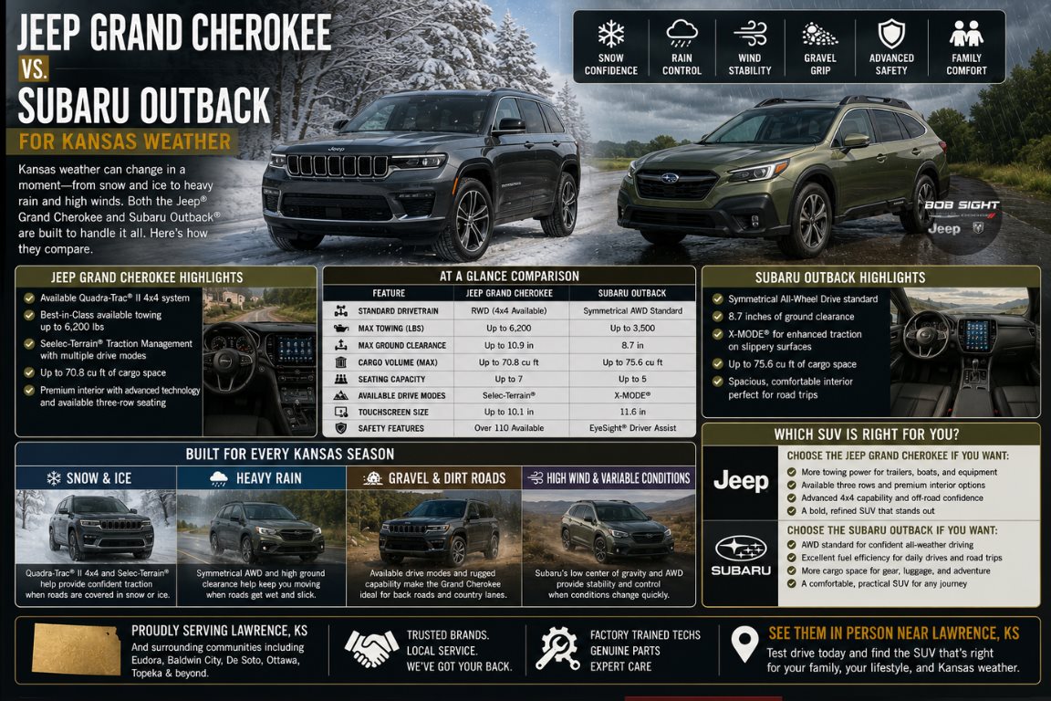 Jeep Grand Cherokee vs Subaru Outback: Best Kansas Weather SUV