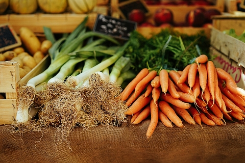 vegetables in stall at a farmers market