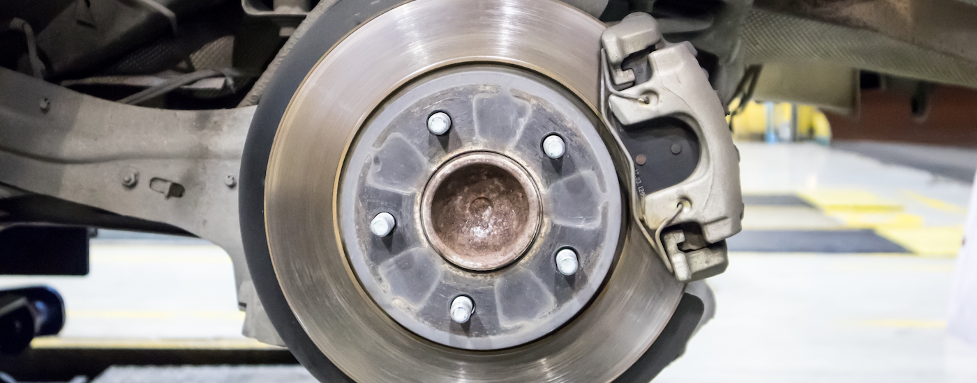 A close up of brake pads during service.