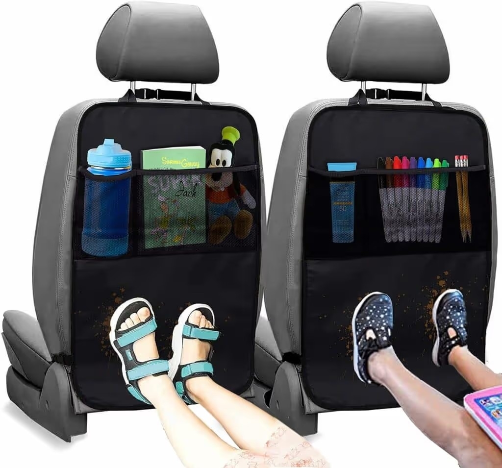 EcoNour Car Seat Back Organizer 2 Pack, Kick Mat Seat Protector for Child and Kids Feet from Mud, Dirt and Scratches, Waterproof Backseat Cover with Storage
