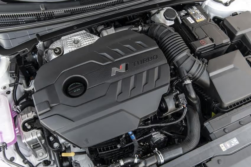 The turbocharged 2.0-liter four-cylinder engine of the 2025 Hyundai Elantra N