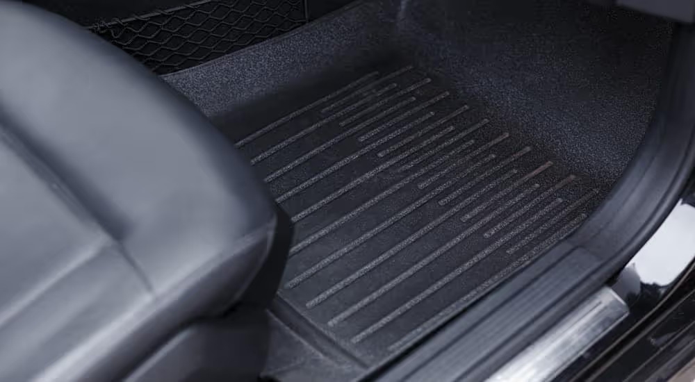 A close up of a floor mat in a vehicle is shown at a Ford dealer near Columbia, TN.