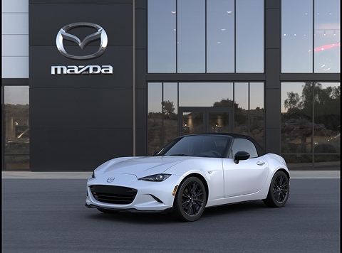 white 2026 Mazda Miata convertable parked at the Bountiful Mazda dealership in Bountiful, UT