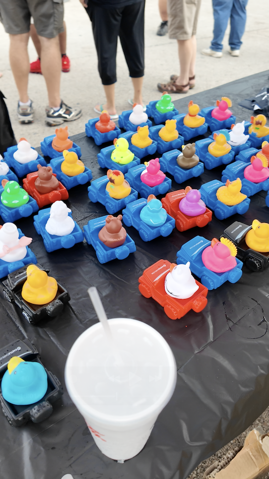 Animal-themed Jeep ducks displayed at the Castle CDJR Naperville Jeep Night table