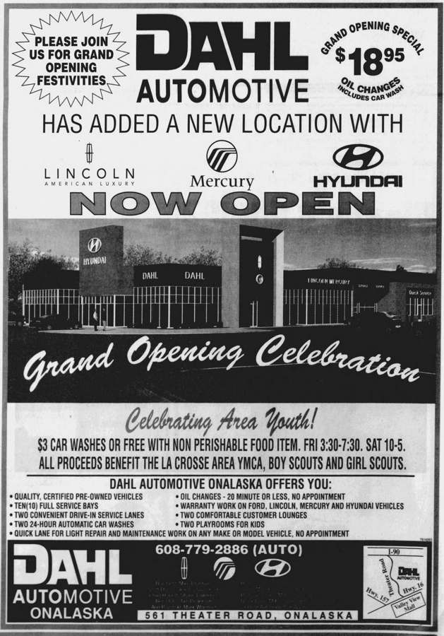 Dahl Hyundai Lincoln Mercury Grand Opening advertisement