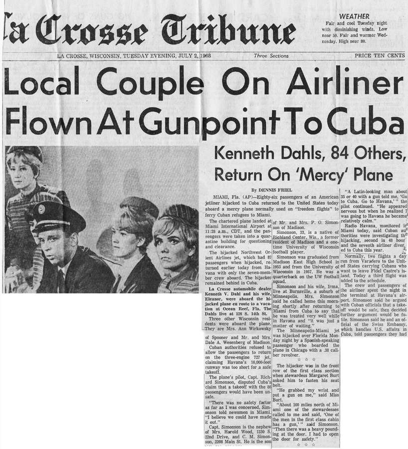 Cuba hijacking Tribune front page