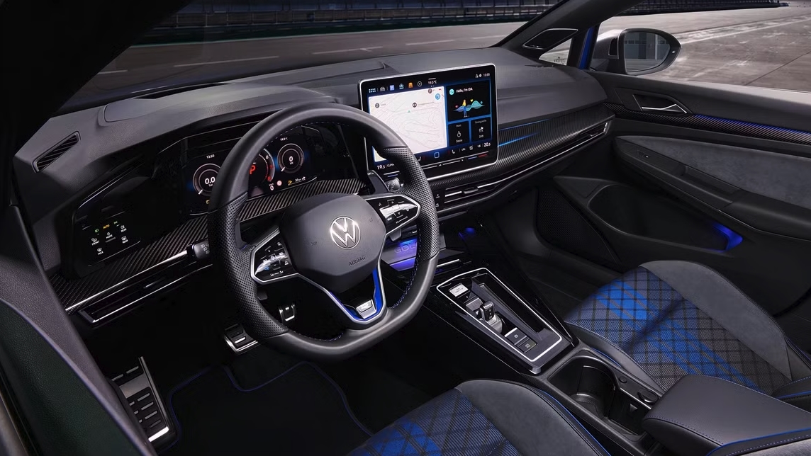 2026 Golf R interior blue stitching Performance Monitor