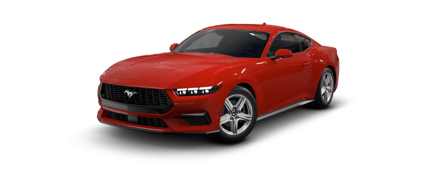 A red 2026 Ford Mustang angled left.