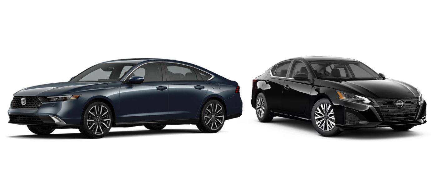 A blue 2026 Honda Accord vs a black 2026 Nissan Altima.
