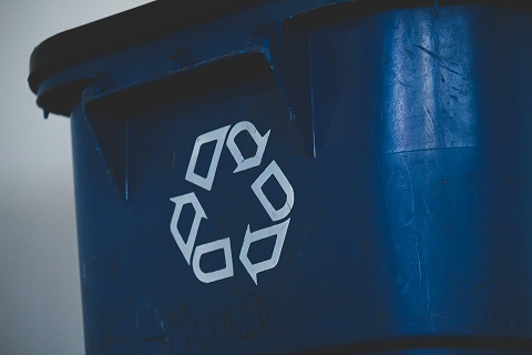 blue recycling bin