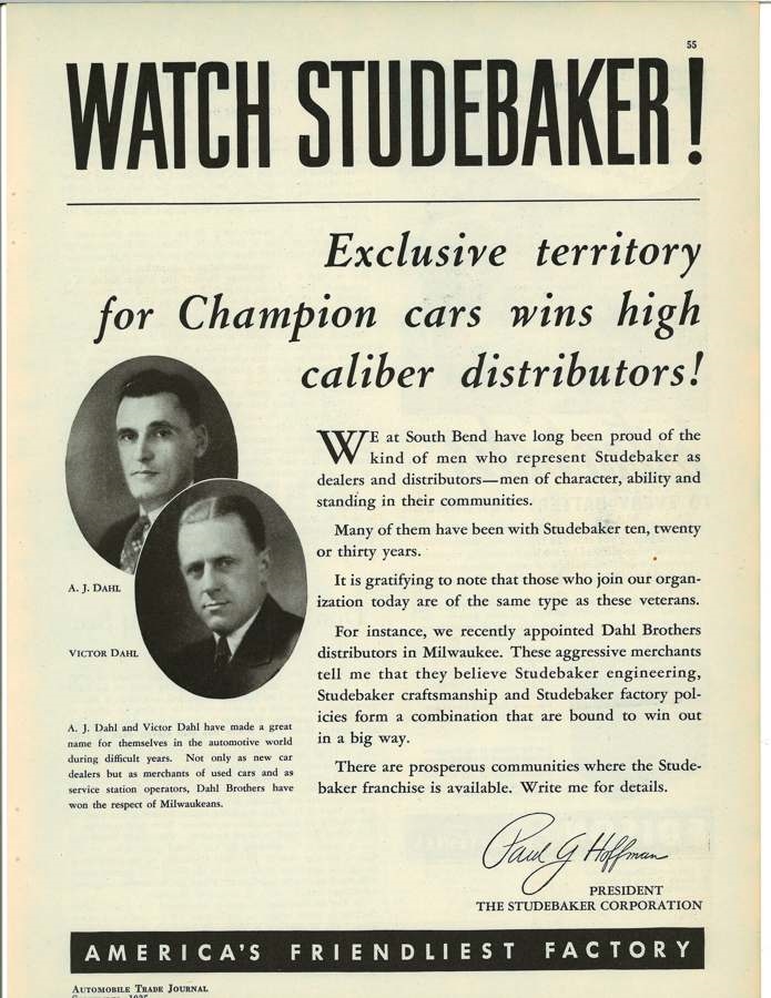 Studebaker distributors announcement