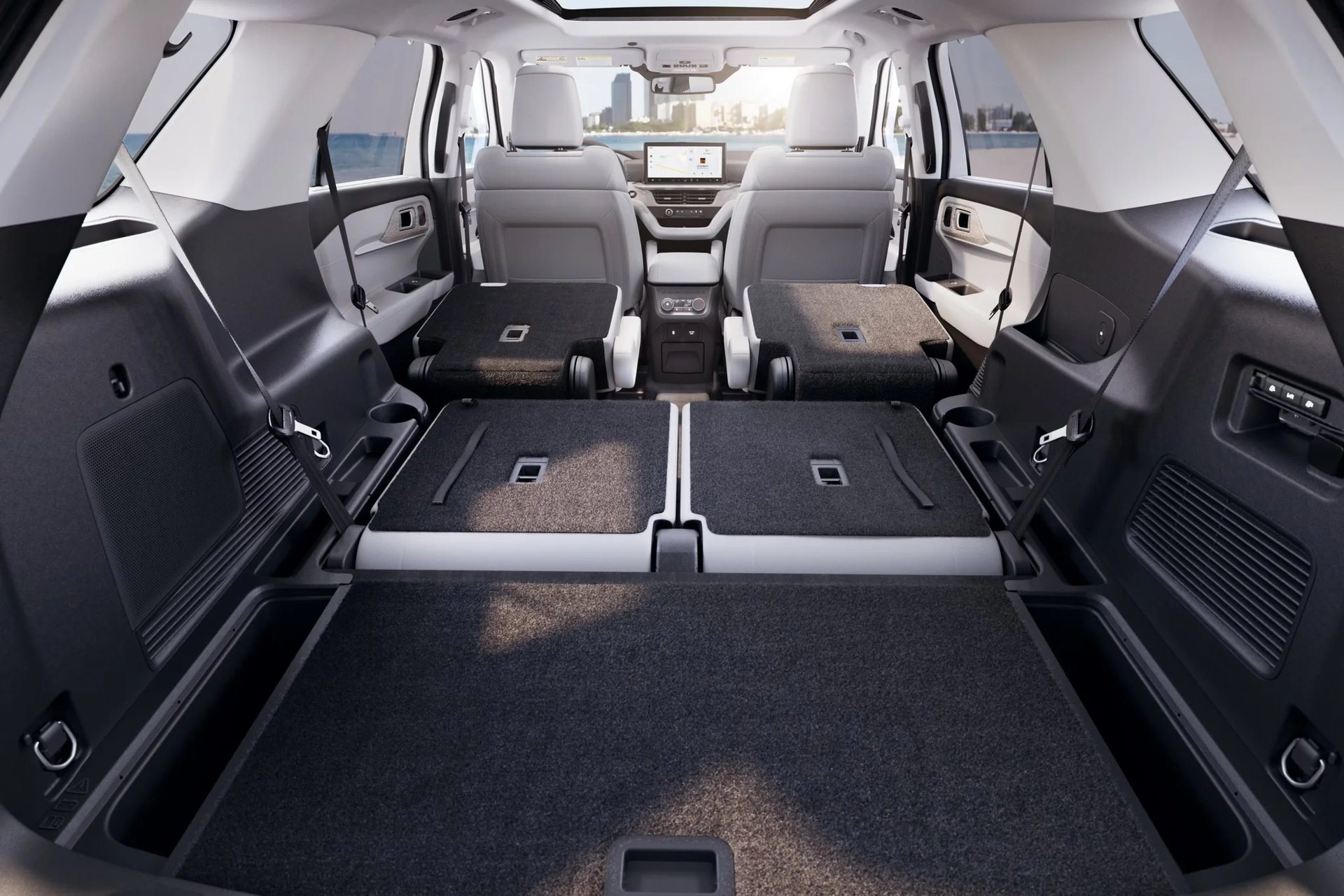 Ford Explorer cargo area with the rear seats folded, worth testing on any used three-row SUV