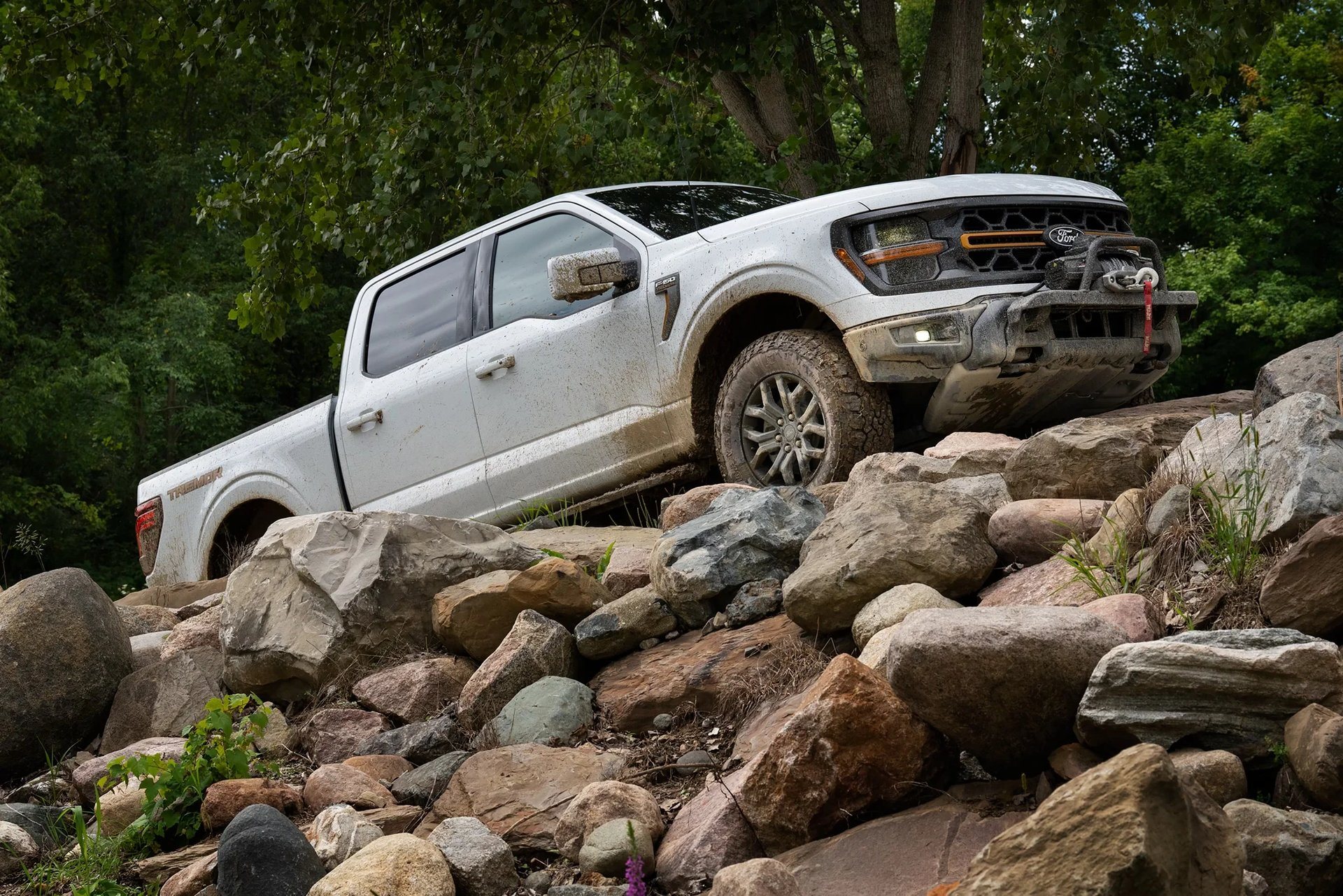 2026 Ford F-150 Tremor climbing a rocky grade, the kind of build True South Customs works on