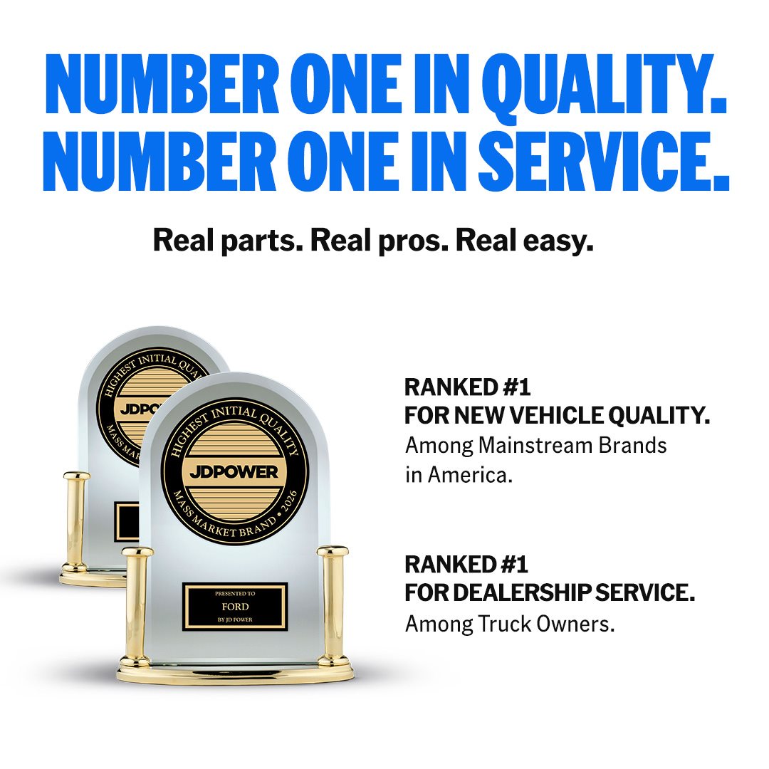 J.D. Power award graphic recognizing Ford for service and customer satisfaction.