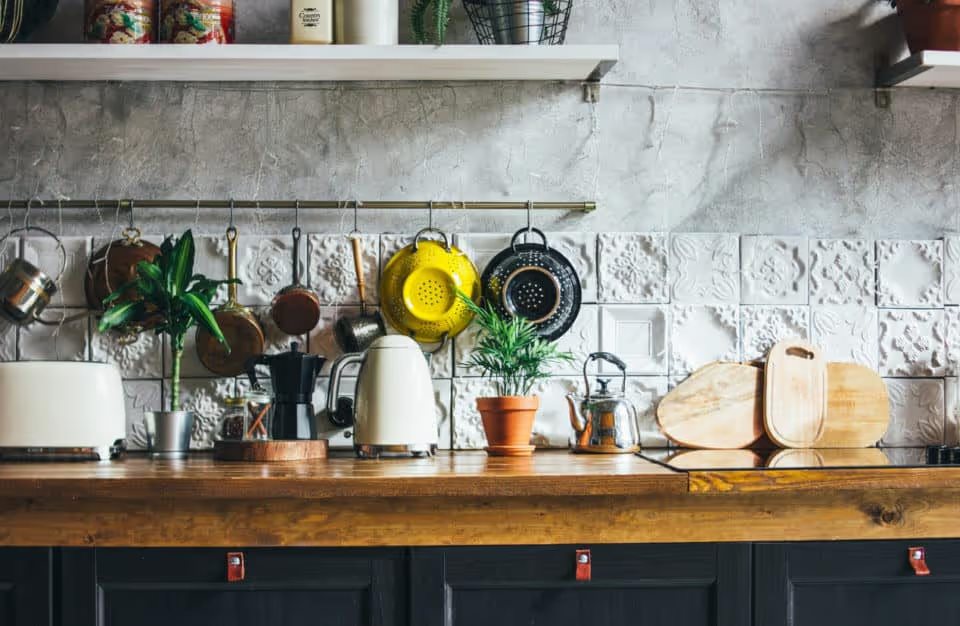 Kitchen work surface, the interior elements, Scandinavian rustic style