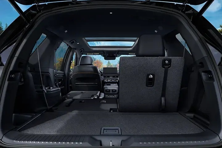 2026 Honda Pilot cargo area behind the raised third row, about 18.6 cubic feet