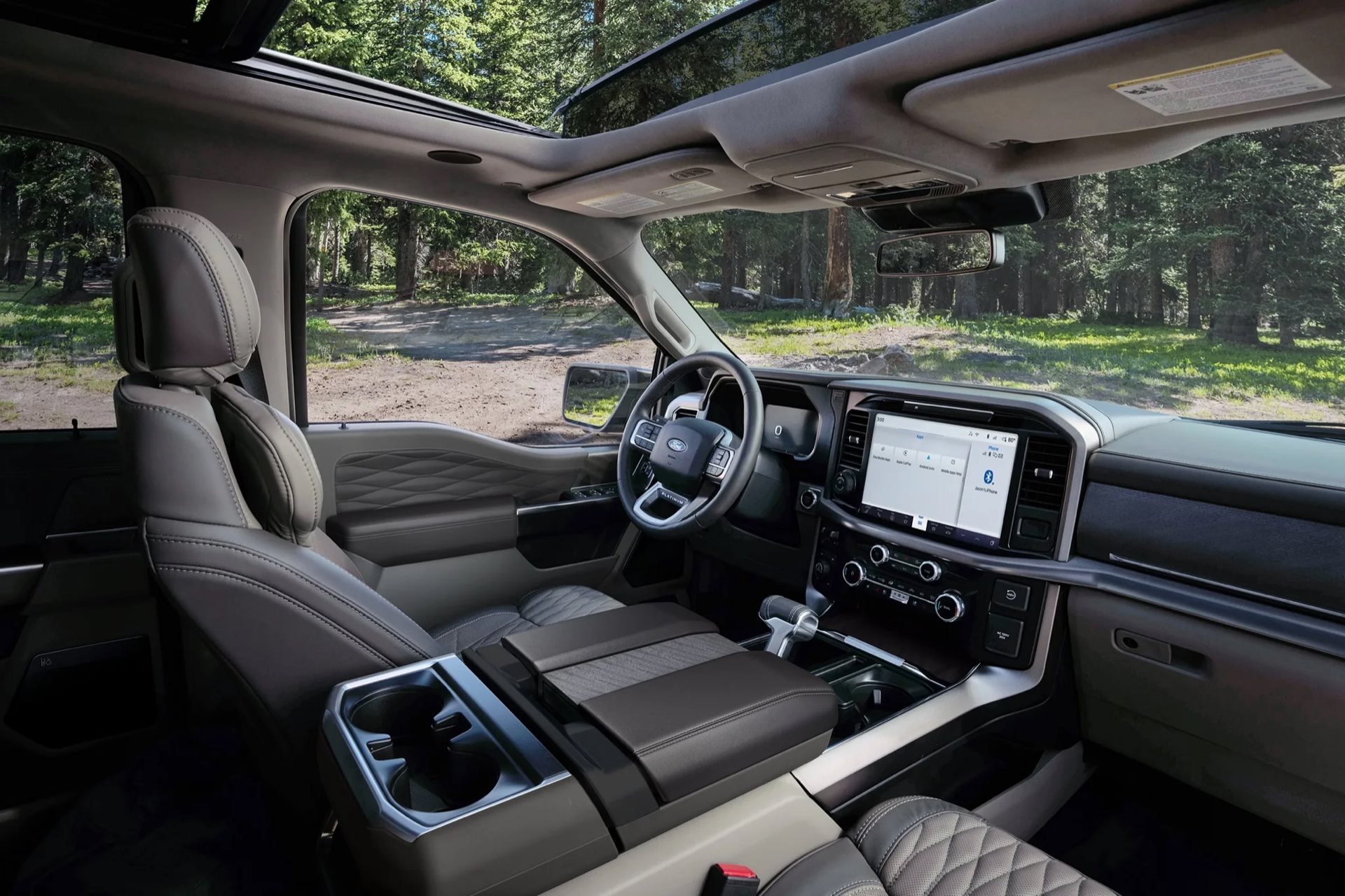 Interior of a 2026 Ford F-150 Platinum SuperCrew, the four-door cab Fort Campbell families choose
