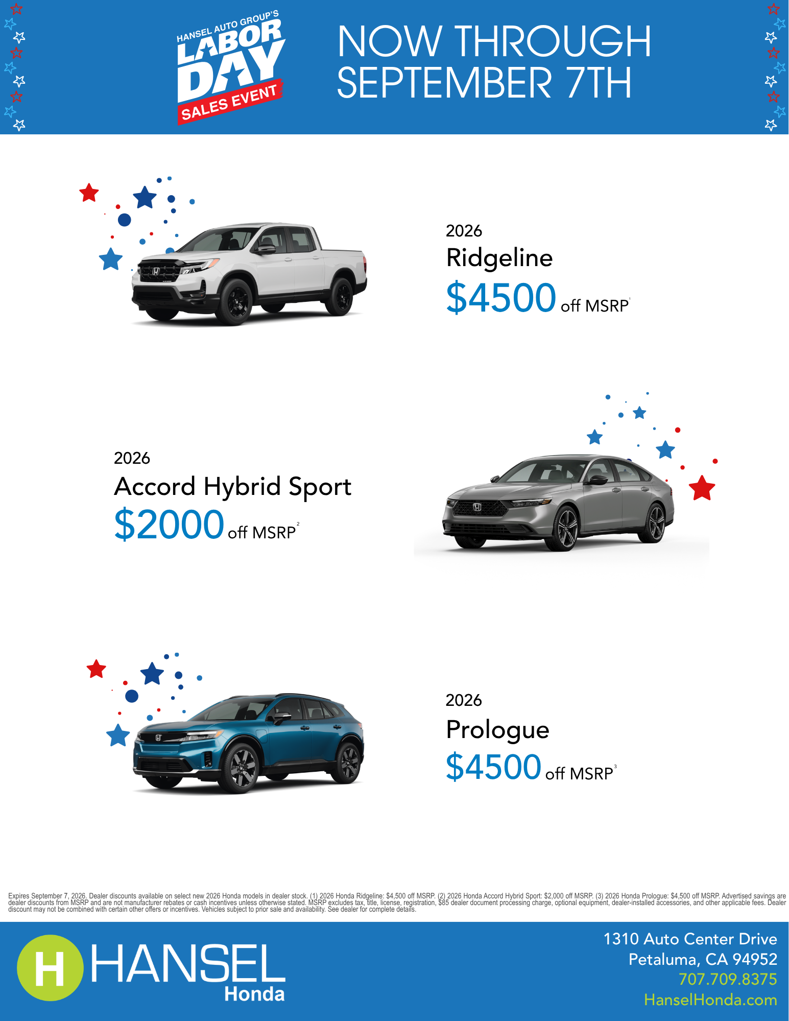 Hansel Honda Labor Day Specials