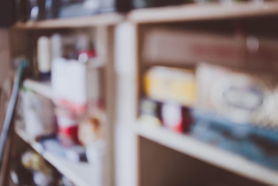 Defocused photo of shelving in a garage