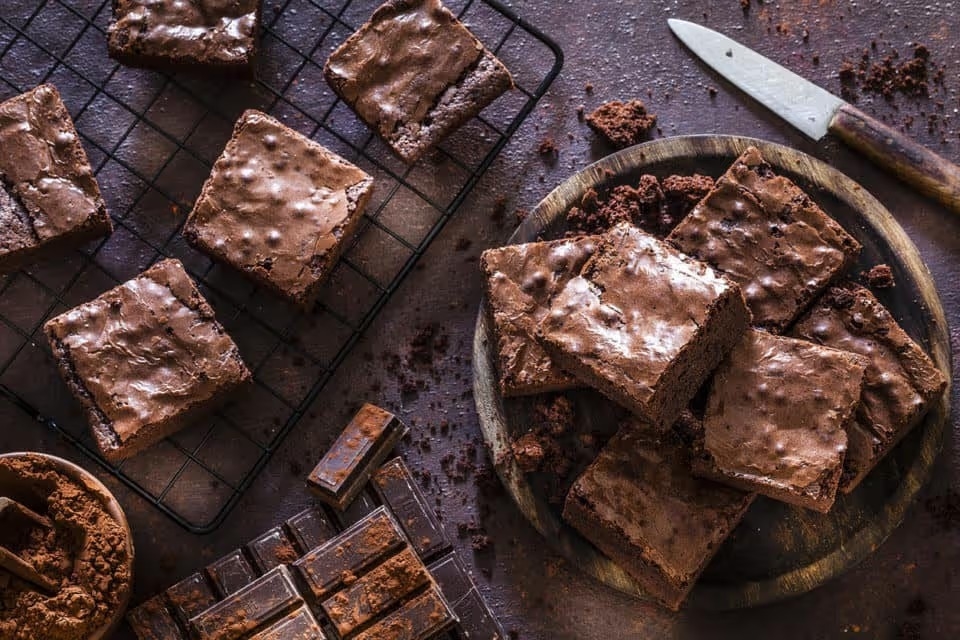 Homemade chocolate brownies shot from above