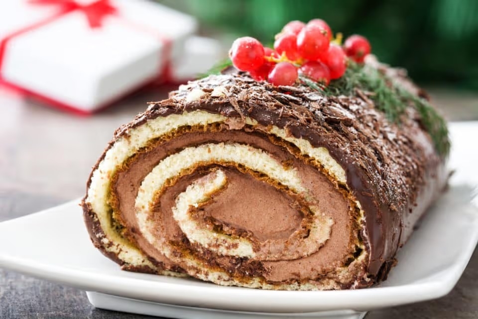 Chocolate yule log cake