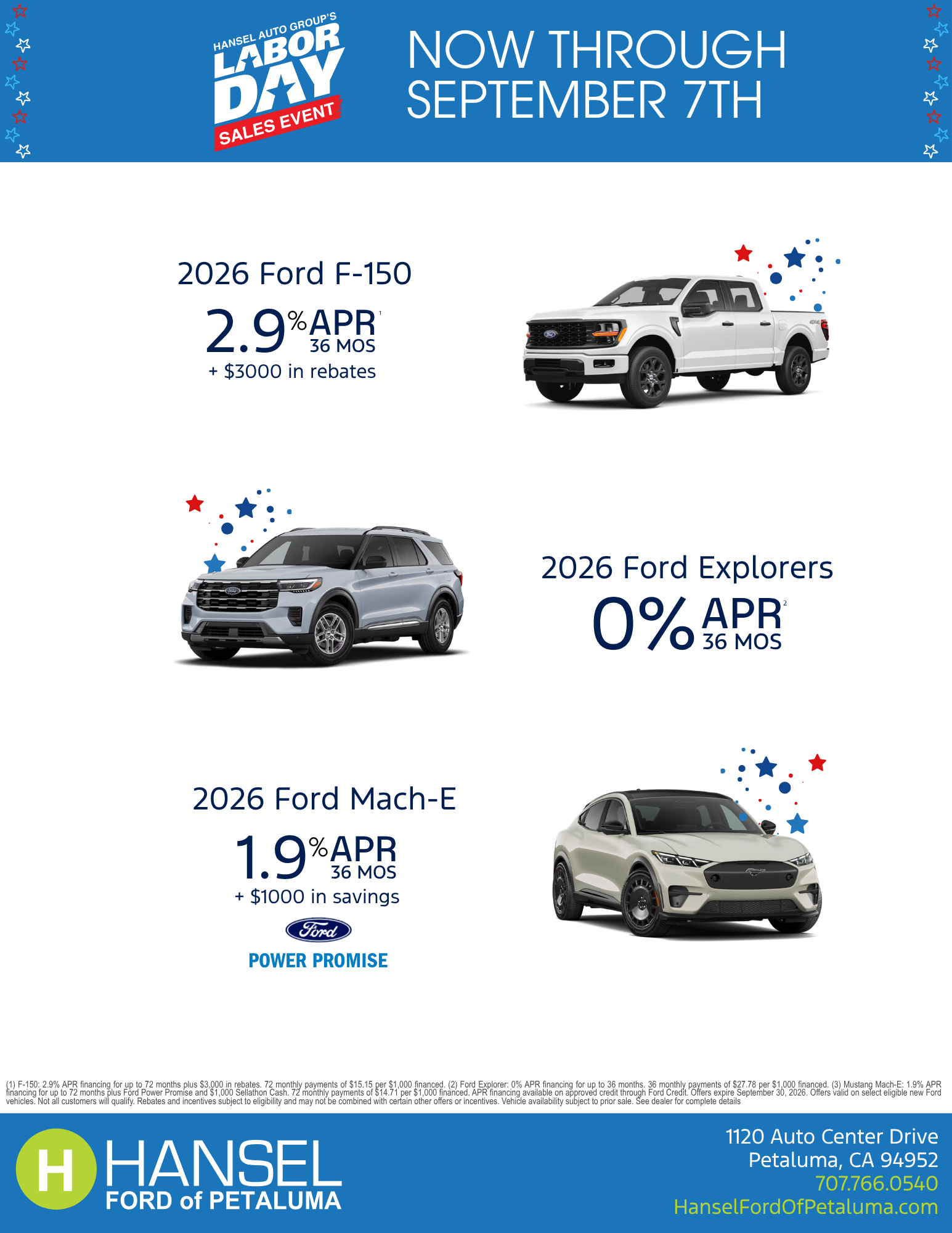 Hansel Ford of Petaluma Labor Day Specials