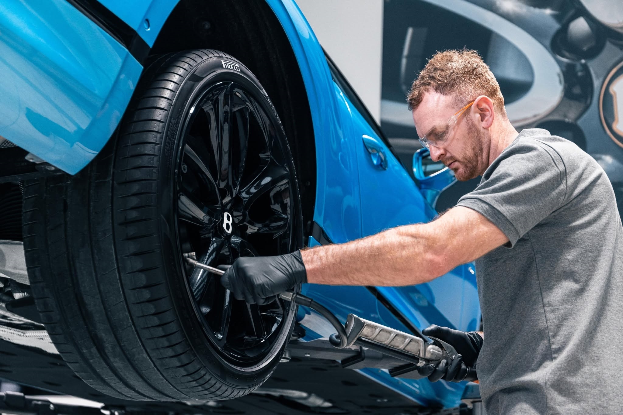 Bentley tire checked for freeze-thaw and road-salt wear at Bentley Edison
