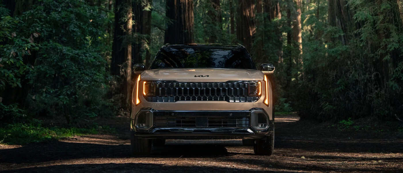 2027 Kia Seltos head on in forest