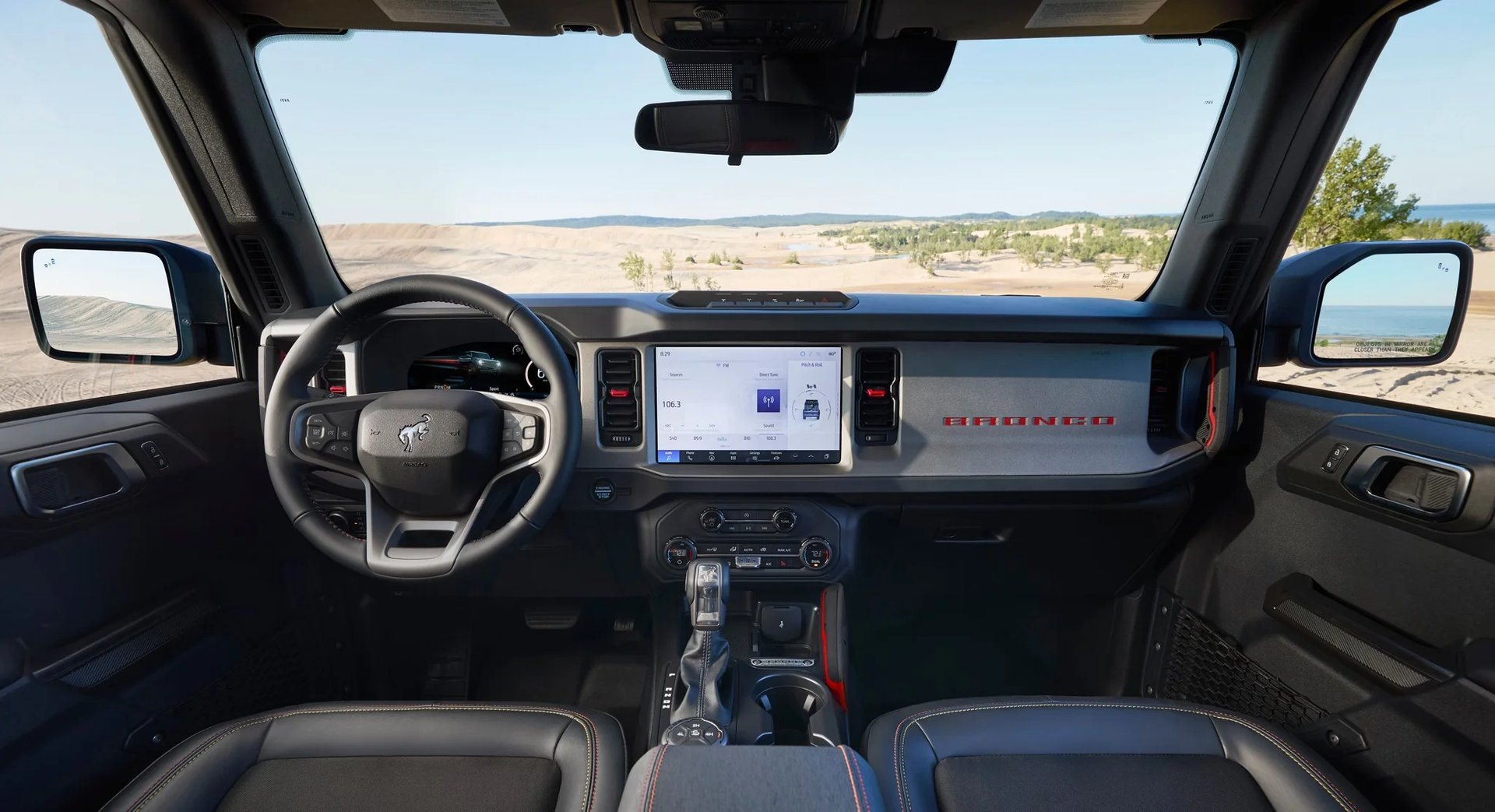 Dashboard of a 2026 Ford Bronco showing the 12-inch SYNC 4 touchscreen