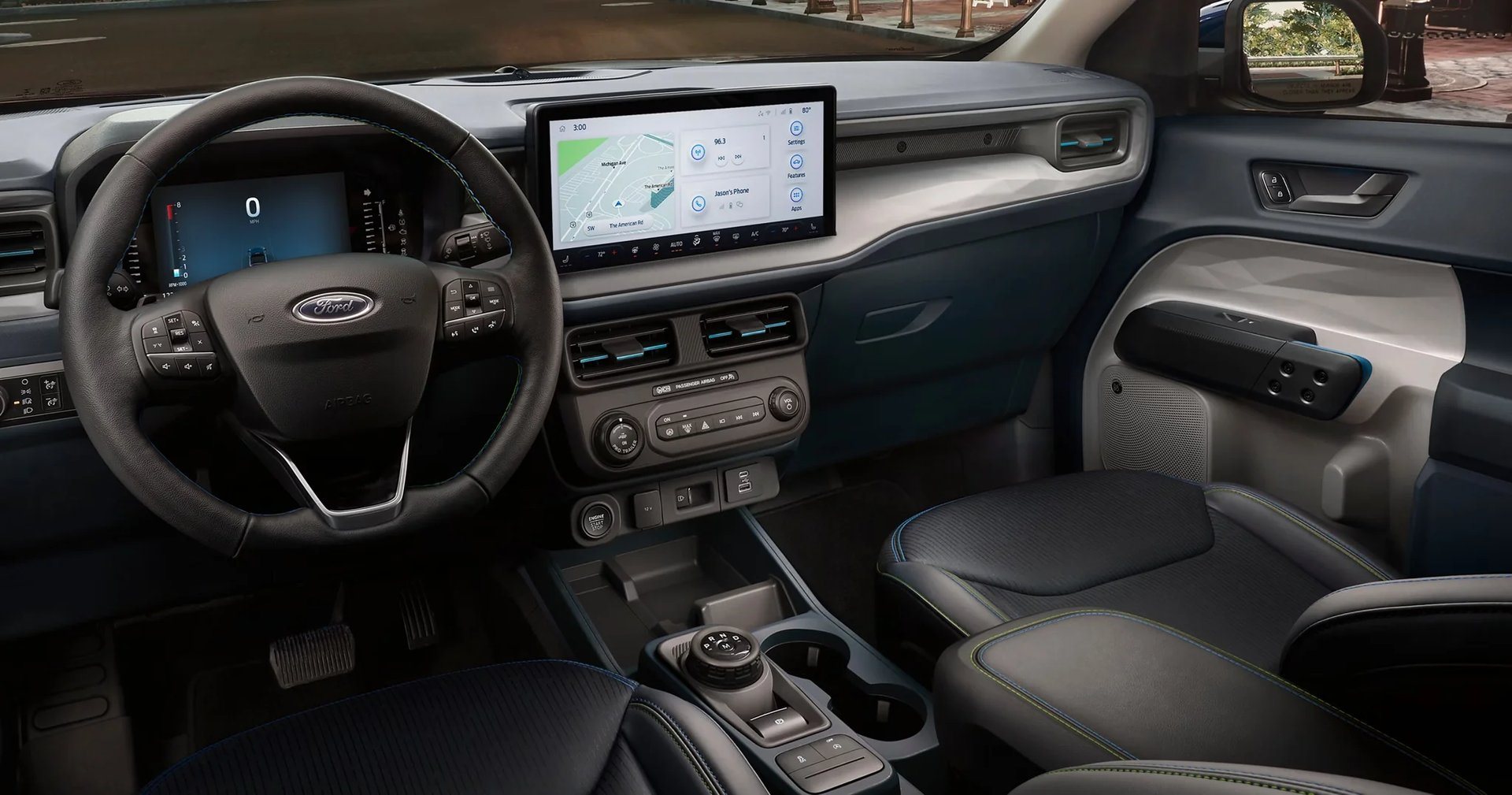 Front interior of a 2026 Ford Maverick with the 13.2-inch center display