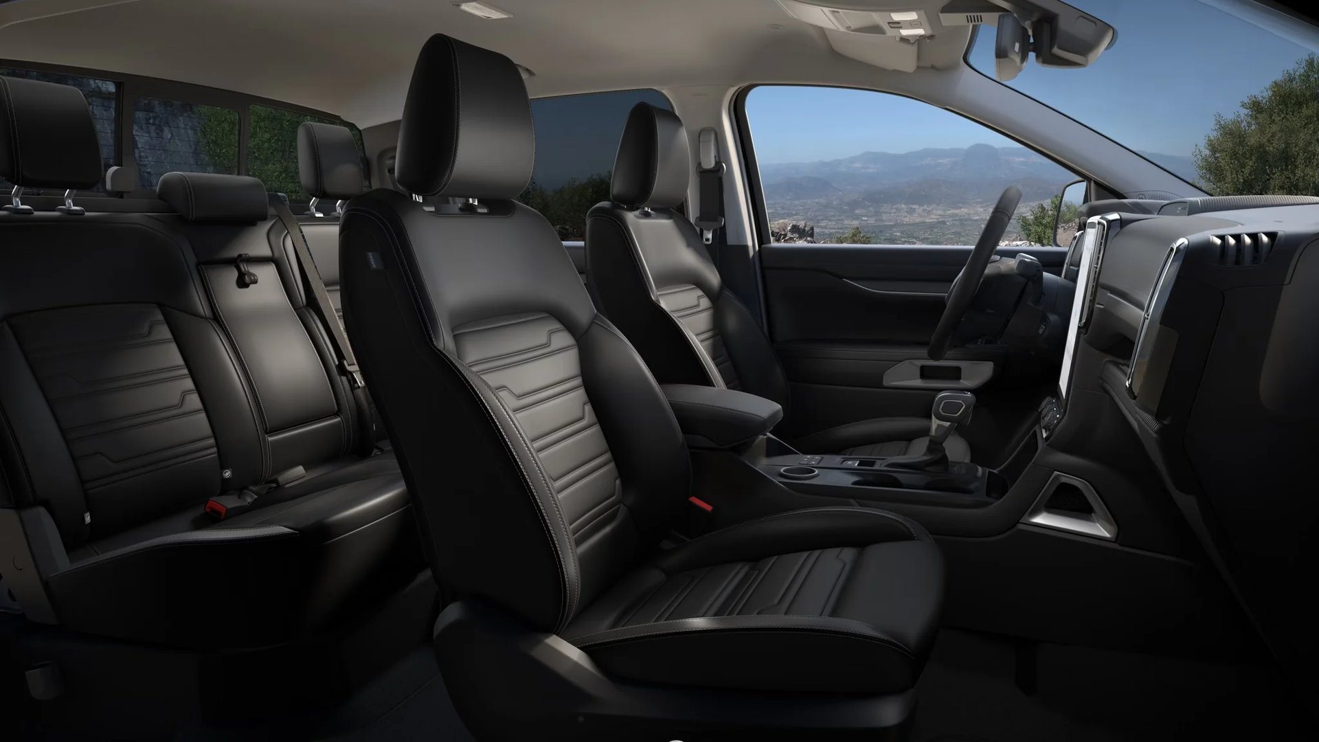 Interior of a 2026 Ford Ranger Lariat with the 12-inch center display