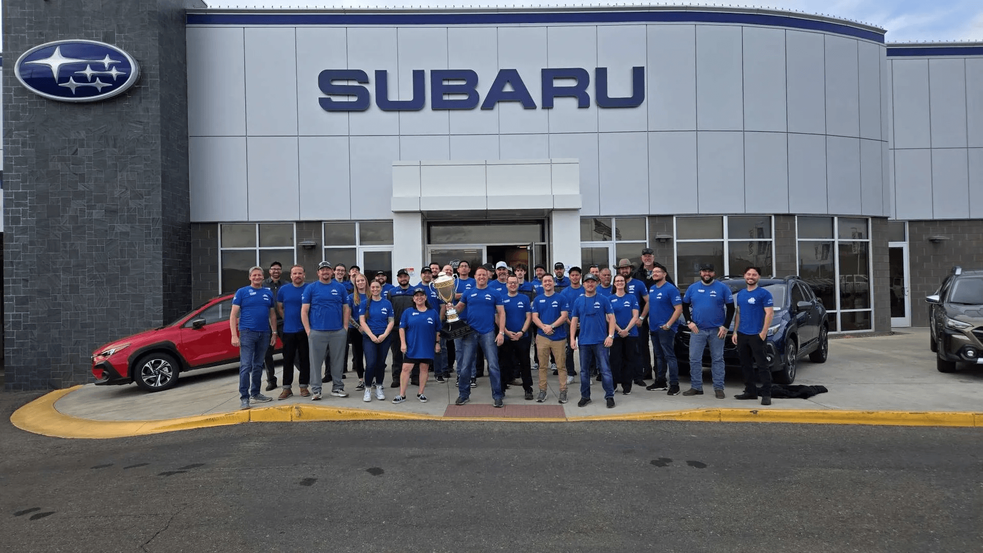 The Findlay Subaru Prescott team gathered in front of the dealership on Willow Creek Road.