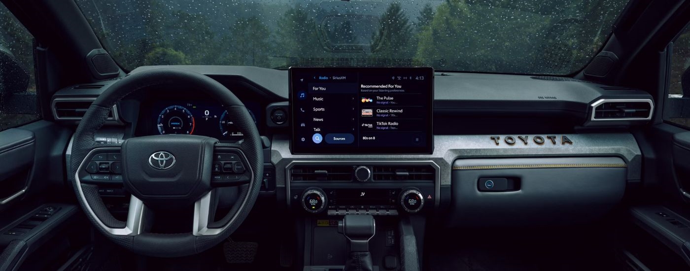 Infotainment display and steering in a 2026 Toyota 4Runner Trailhunter.