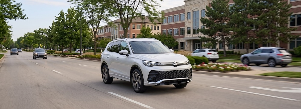 2026 Volkswagen Tiguan driving through Schaumburg Illinois