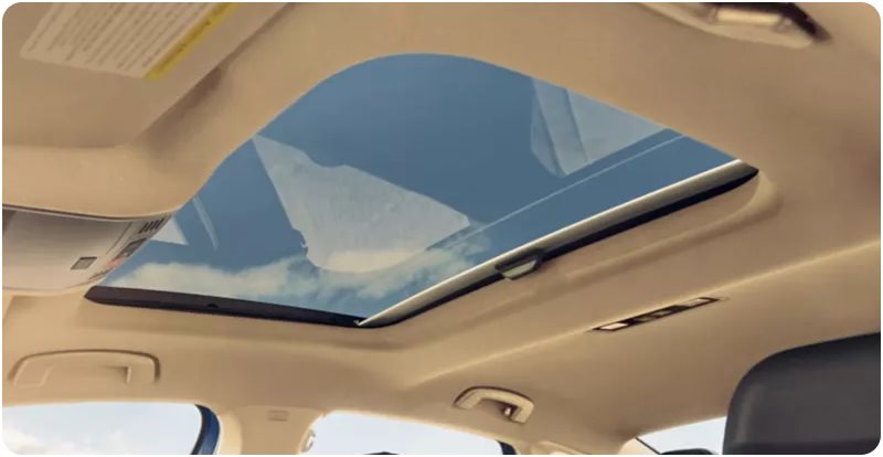 Open sunroof in the headliner of the Volkswagen Jetta